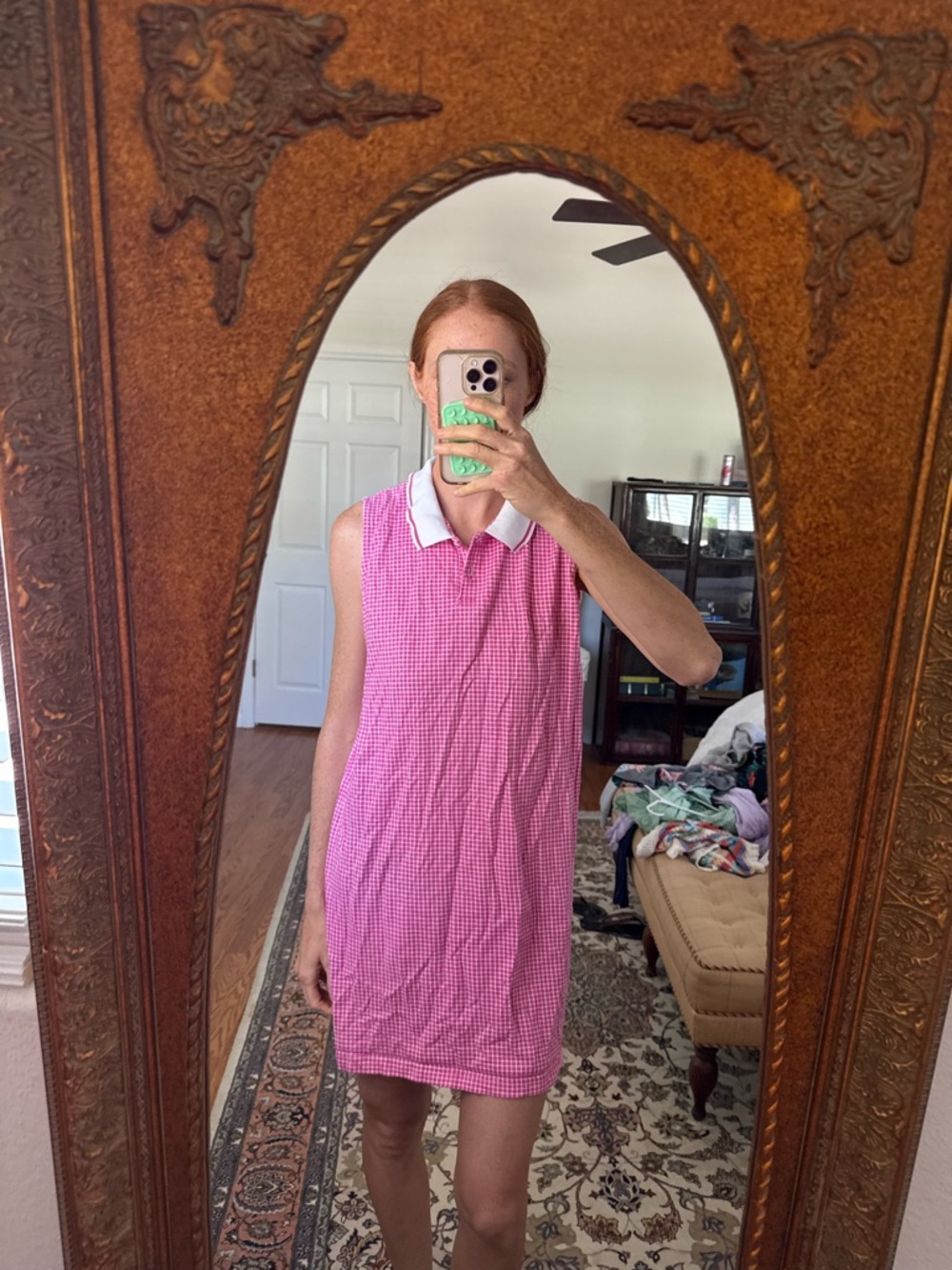 Liz Claiborne Pink Gingham Sleeveless Polo Dress with White Collar